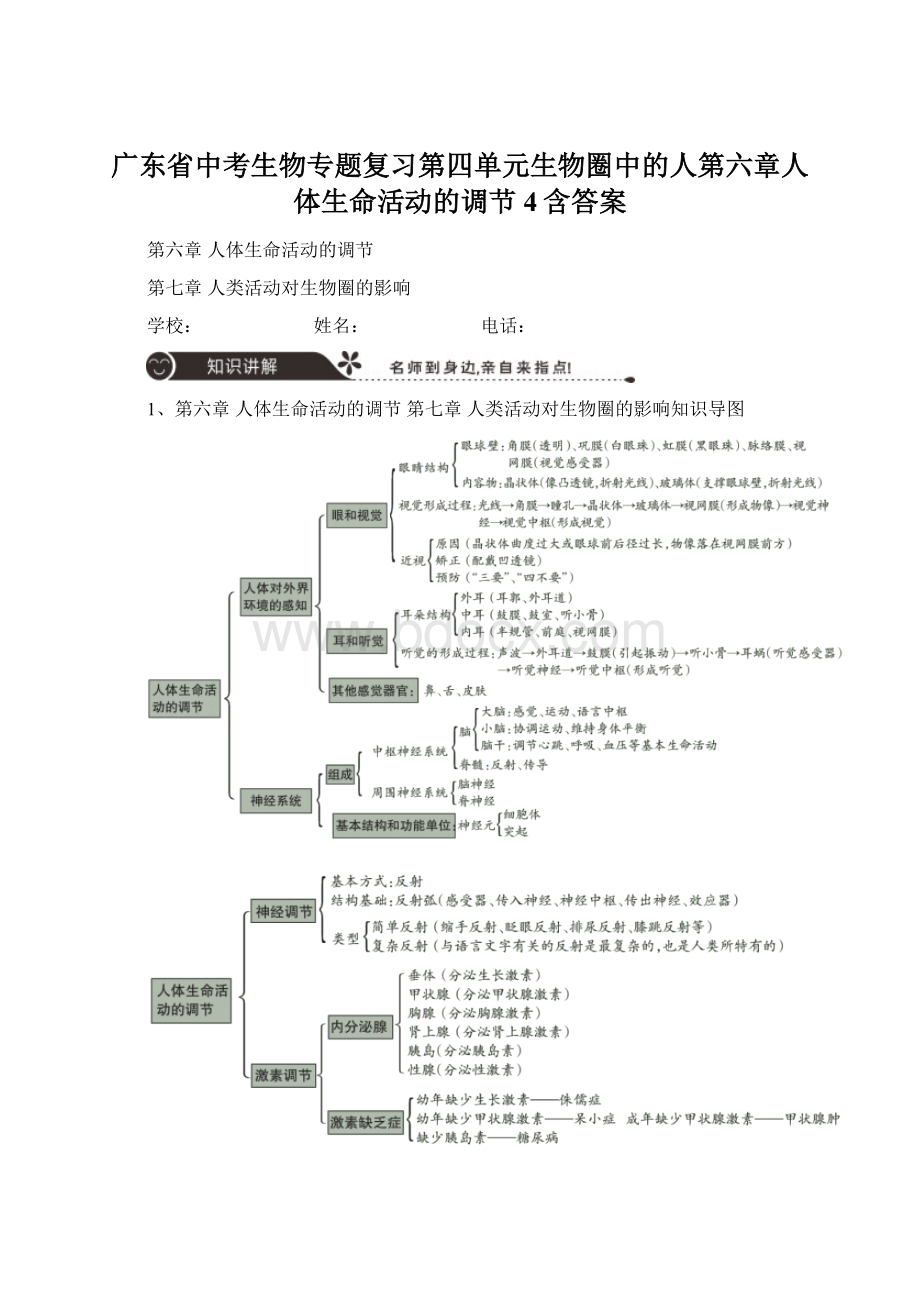 广东省中考生物专题复习第四单元生物圈中的人第六章人体生命活动的调节4含答案.docx_第1页