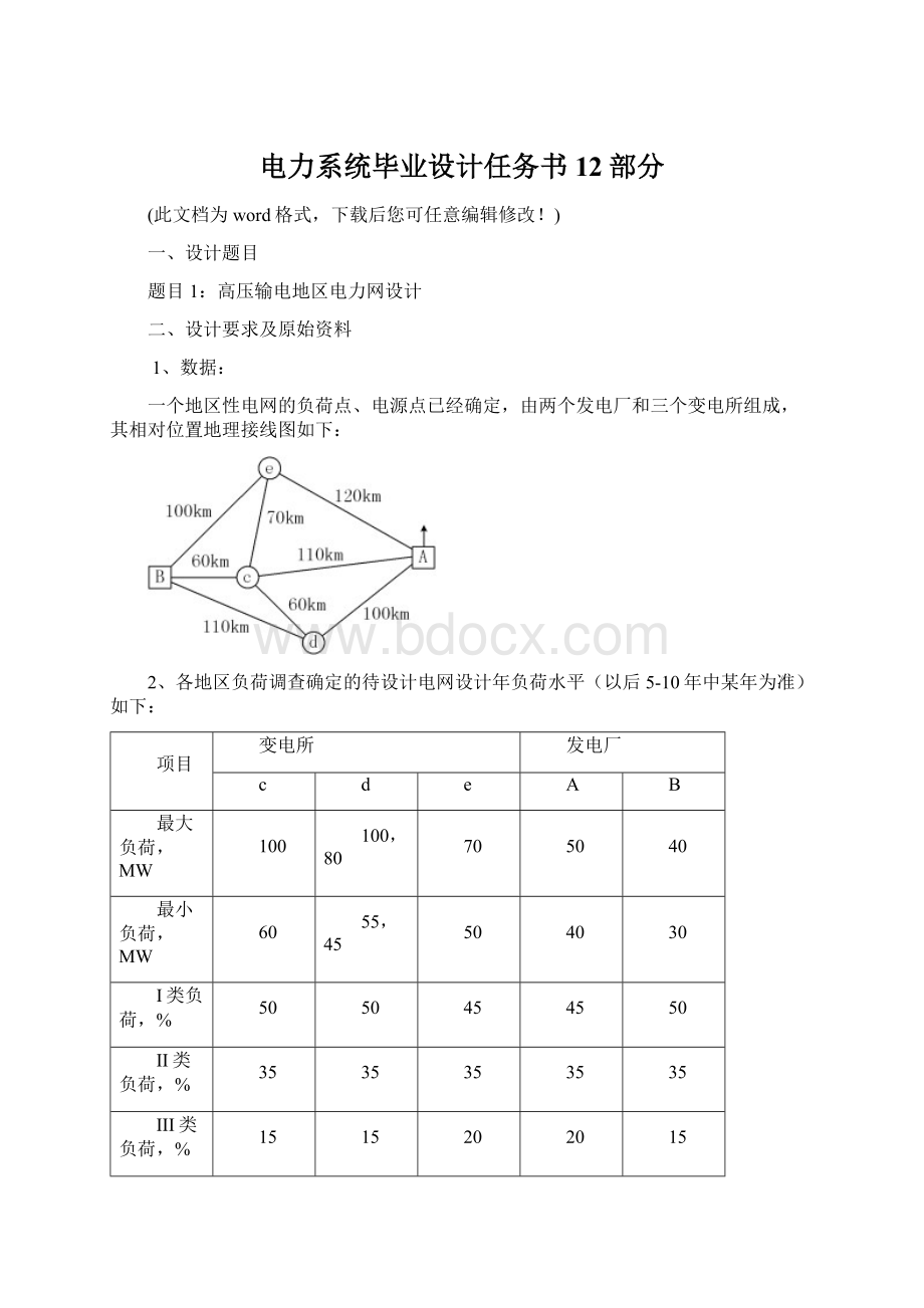 电力系统毕业设计任务书12部分Word文件下载.docx_第1页