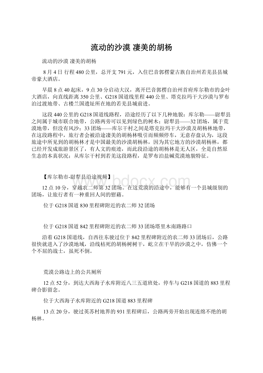 流动的沙漠 凄美的胡杨文档格式.docx