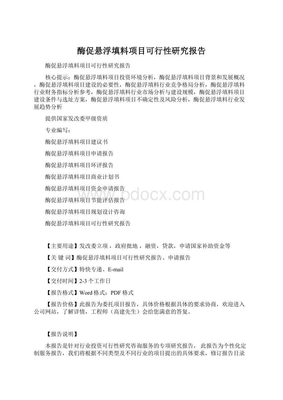 酶促悬浮填料项目可行性研究报告Word格式文档下载.docx