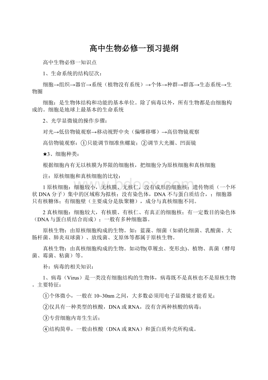 高中生物必修一预习提纲文档格式.docx_第1页