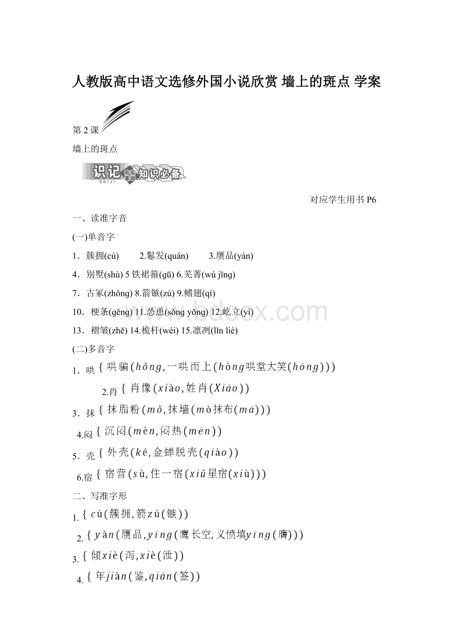 人教版高中语文选修外国小说欣赏 墙上的斑点 学案.docx