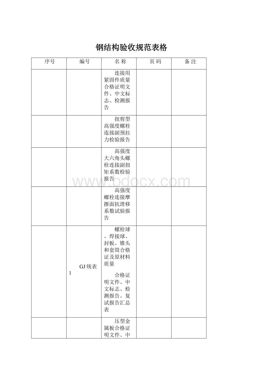 钢结构验收规范表格.docx