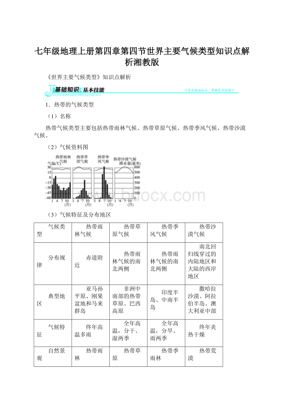 七年级地理上册第四章第四节世界主要气候类型知识点解析湘教版Word文档格式.docx