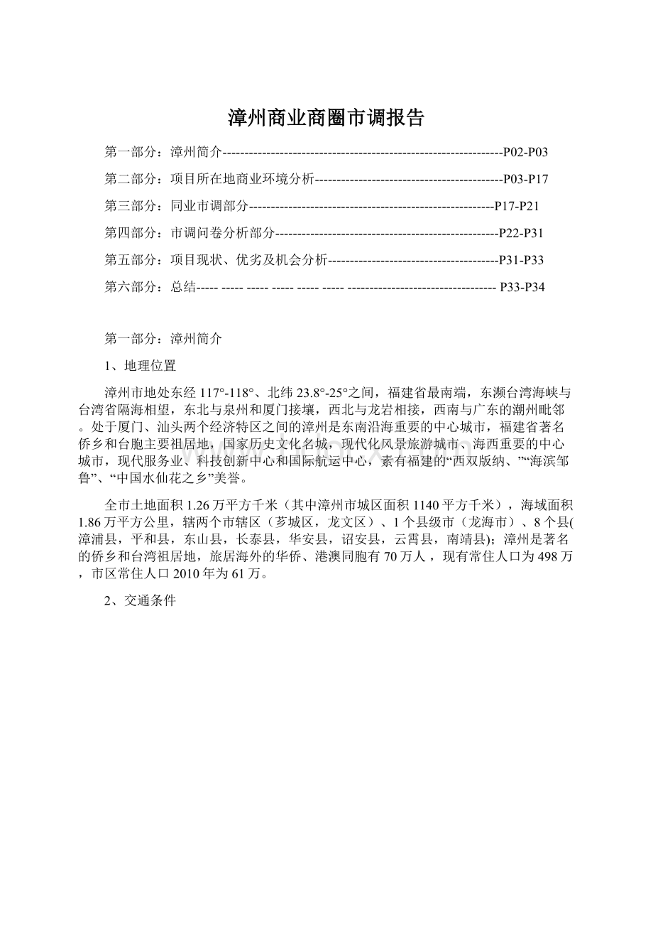 漳州商业商圈市调报告Word文档下载推荐.docx