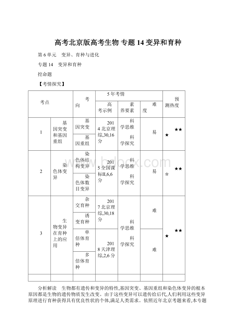 高考北京版高考生物 专题14 变异和育种.docx_第1页