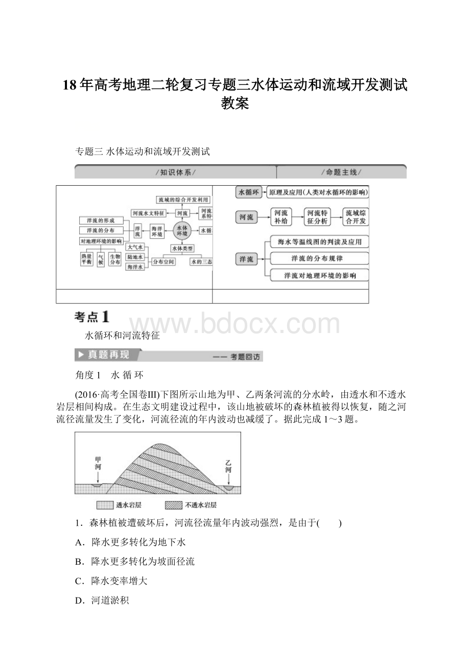 18年高考地理二轮复习专题三水体运动和流域开发测试教案.docx_第1页