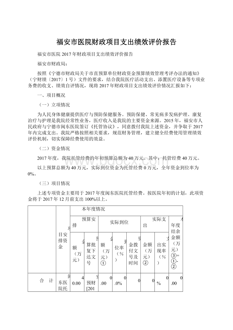 福安市医院财政项目支出绩效评价报告.docx