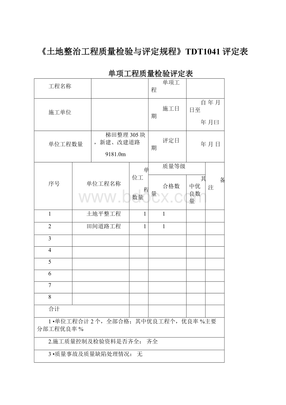 《土地整治工程质量检验与评定规程》TDT1041评定表.docx_第1页