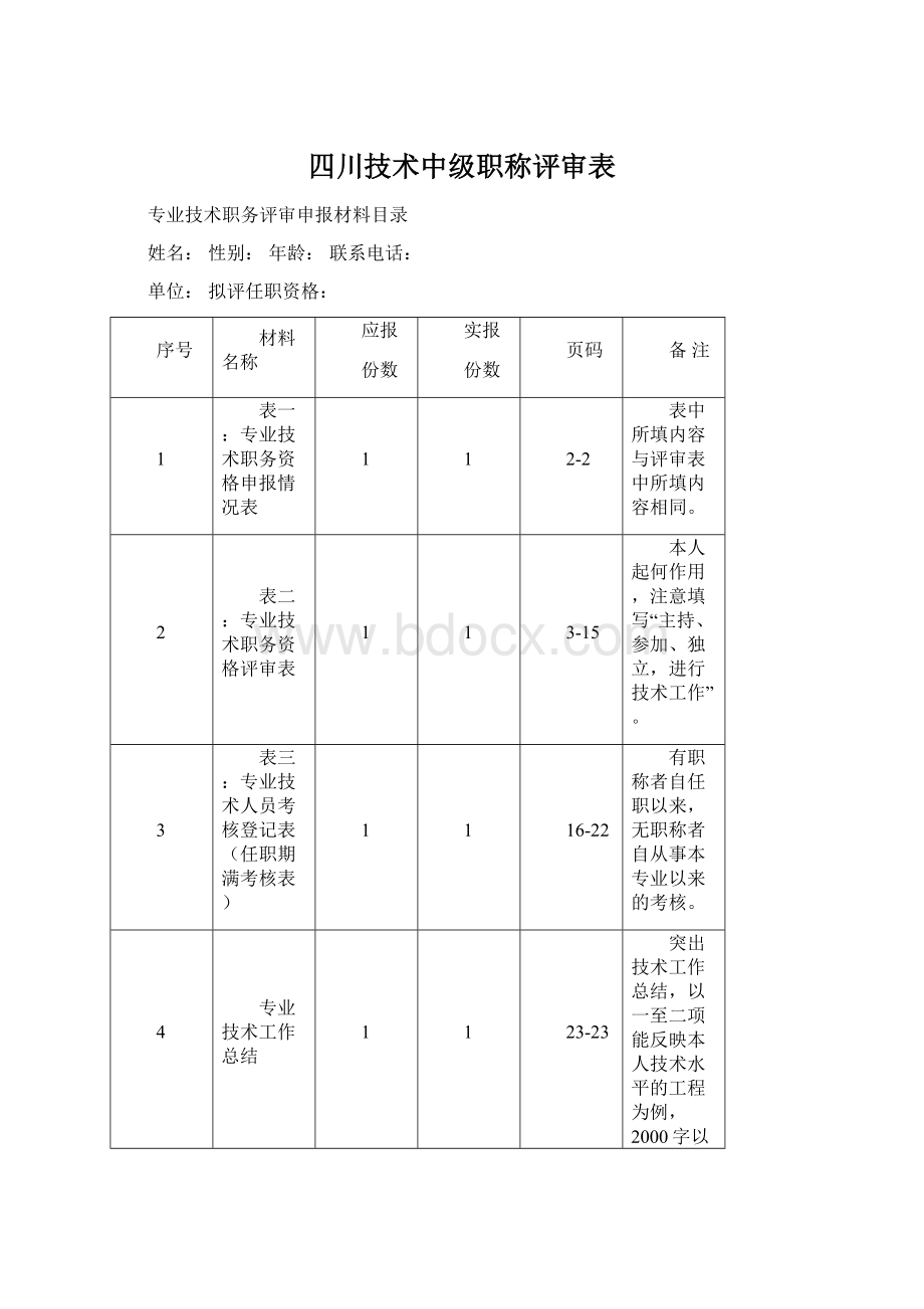 四川技术中级职称评审表文档格式.docx