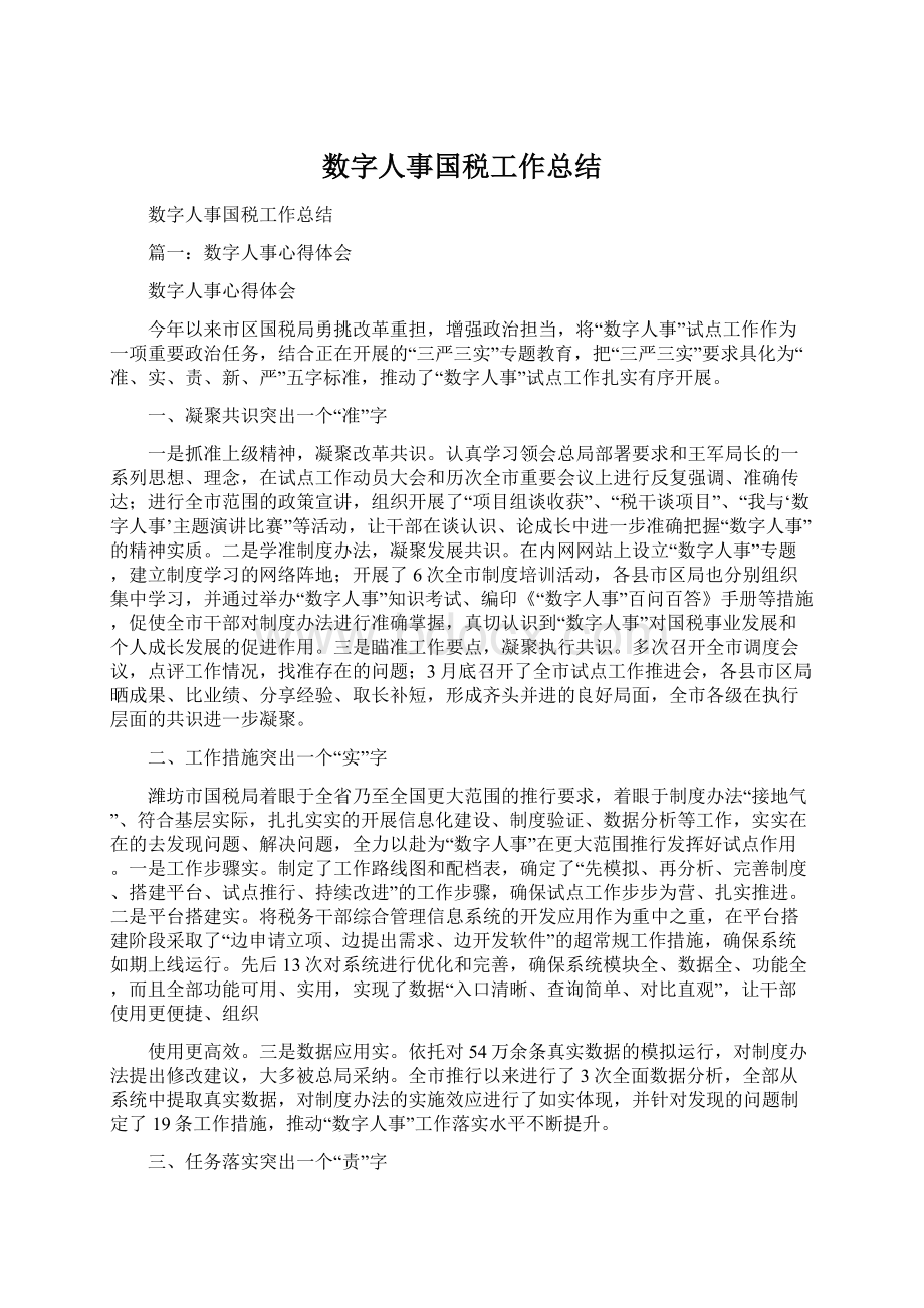 数字人事国税工作总结Word文档格式.docx