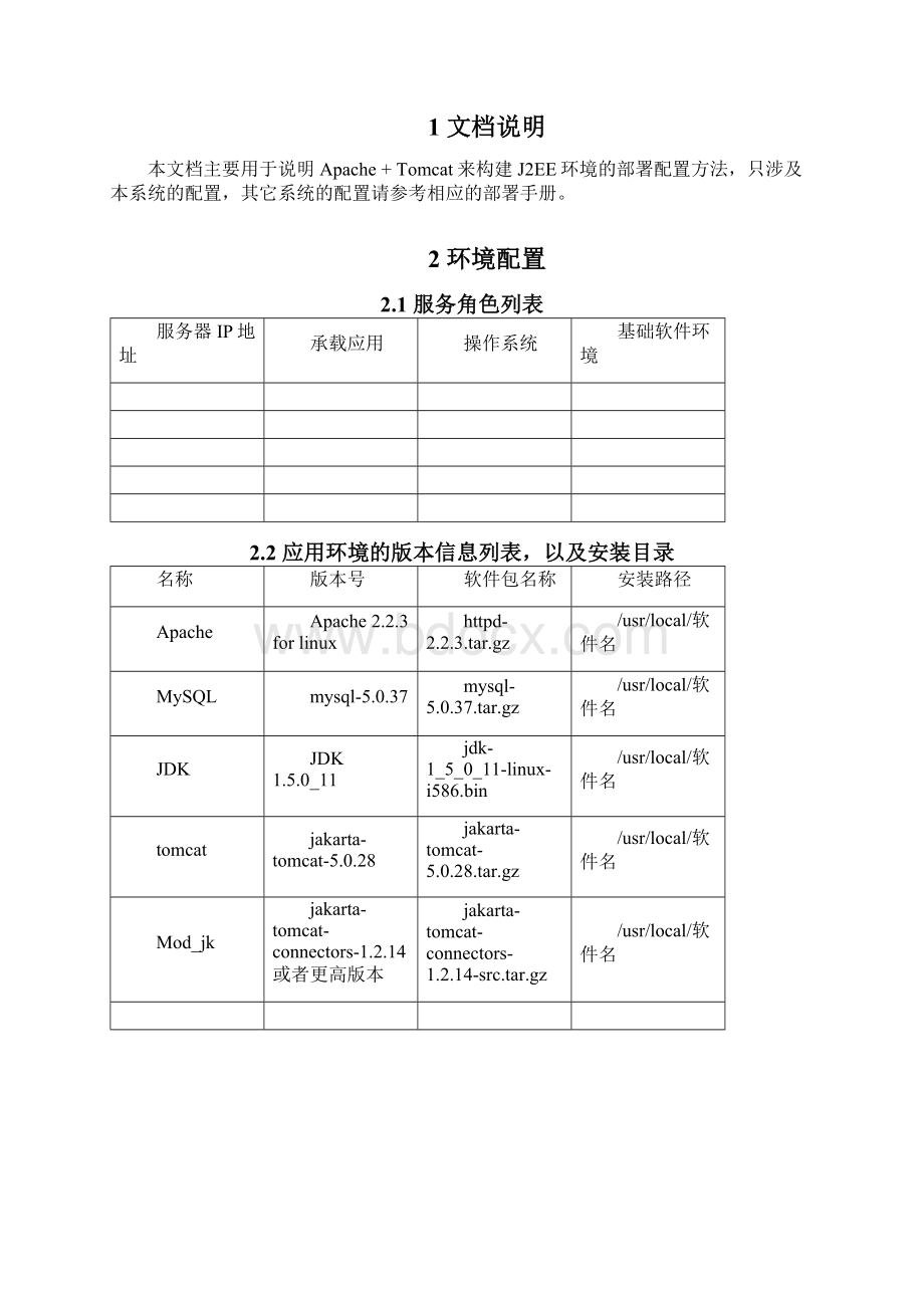 Apache Tomcat来构建J2EE环境系统部署手册Word文档下载推荐.docx_第3页