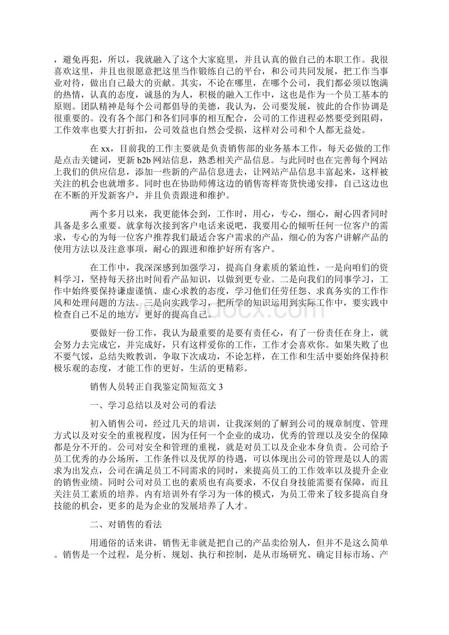 销售人员转正自我鉴定简短范文.docx_第2页