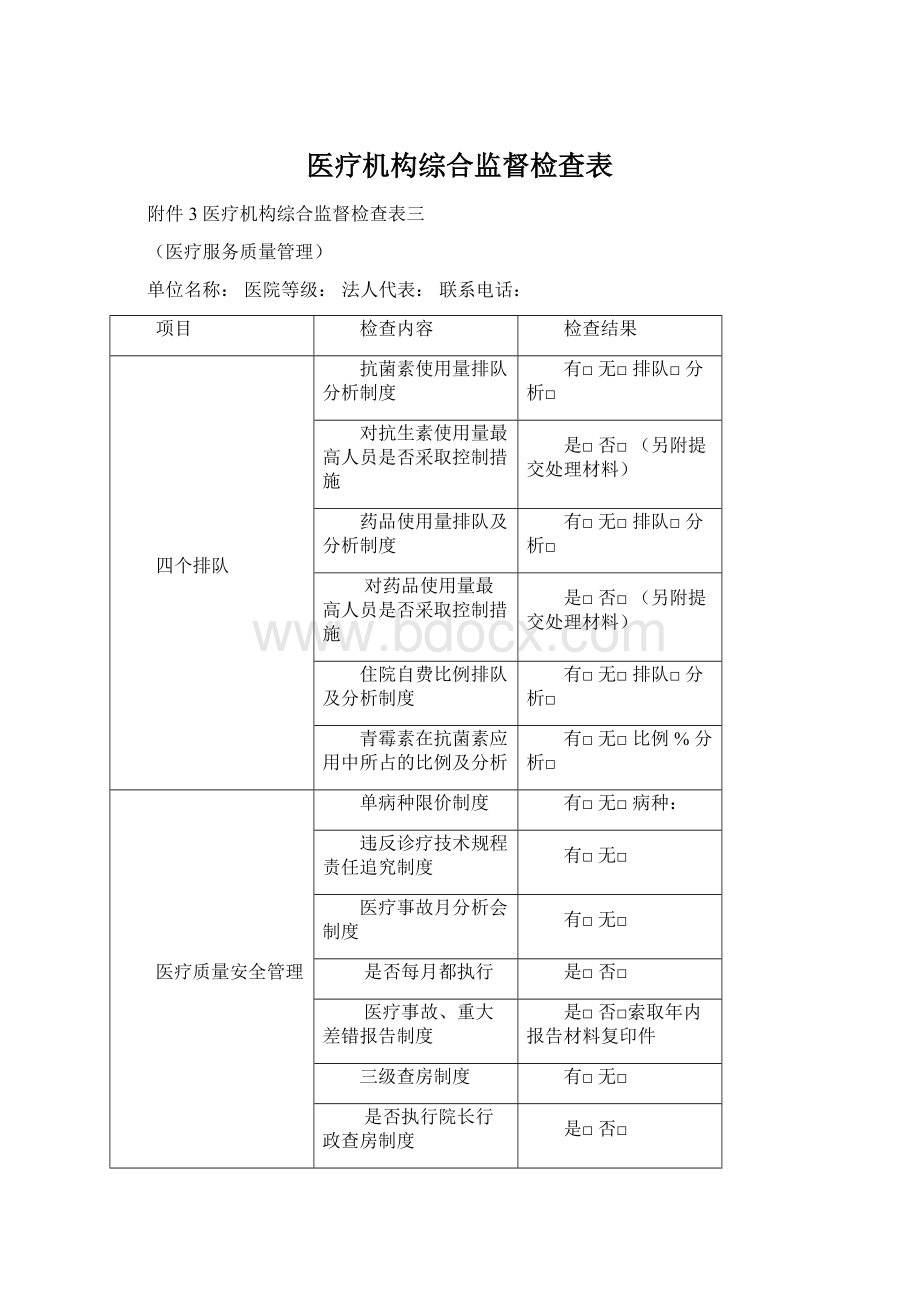 医疗机构综合监督检查表.docx