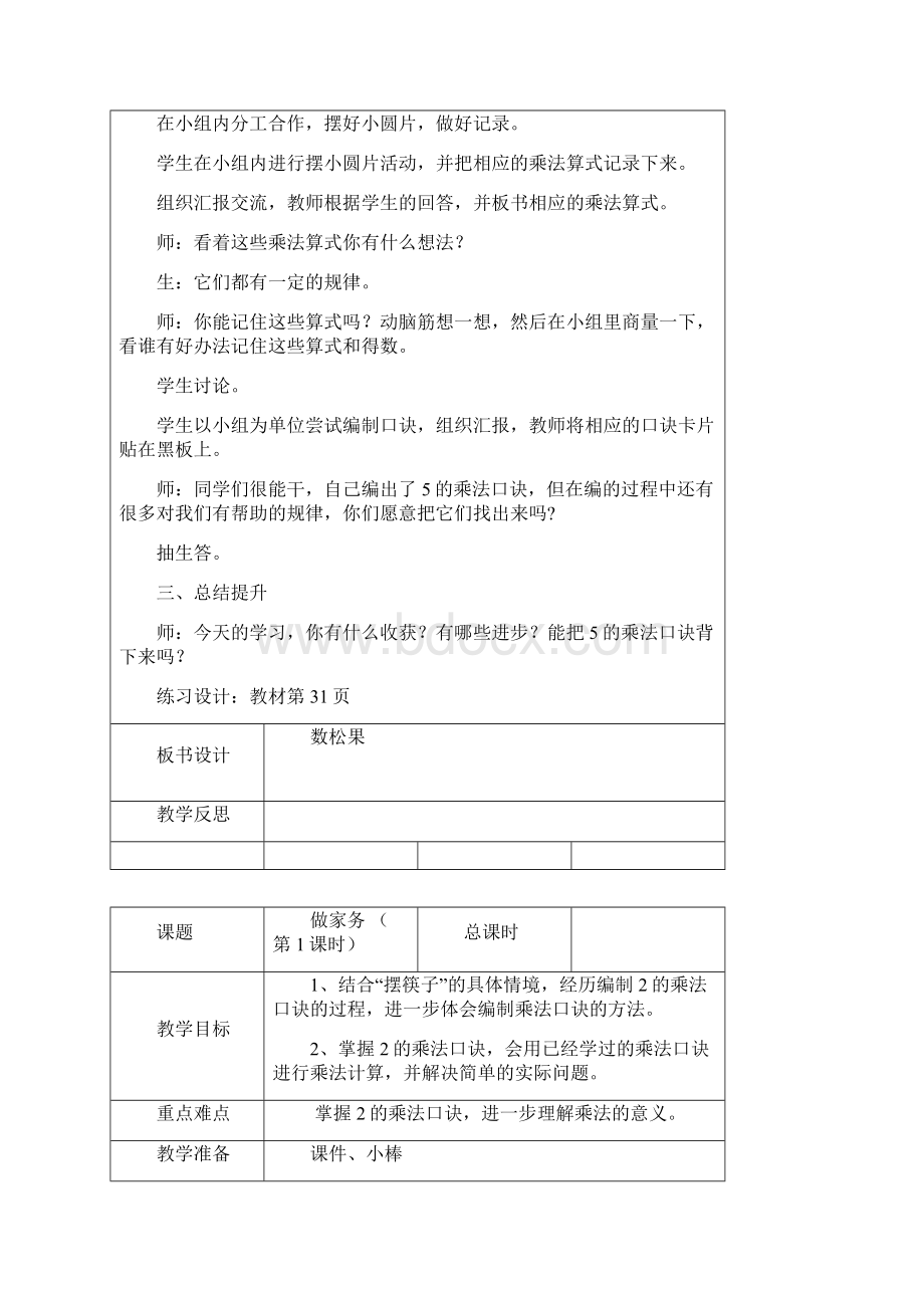 北师大版二年级数学上册第五单元《25的乘法口诀》教案及练习题46Word文档下载推荐.docx_第2页