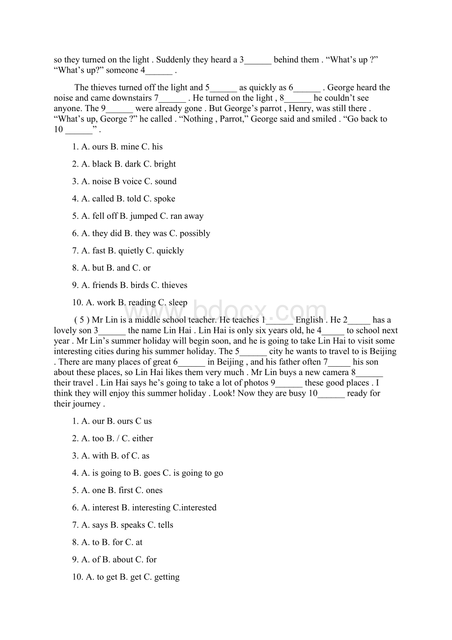 八年级英语上册期末专项练习完型填空Word文档格式.docx_第3页