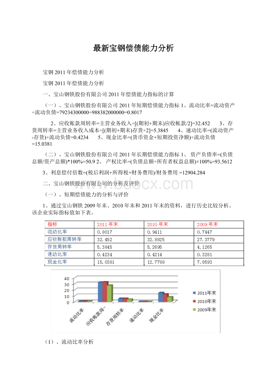 最新宝钢偿债能力分析Word文档下载推荐.docx_第1页