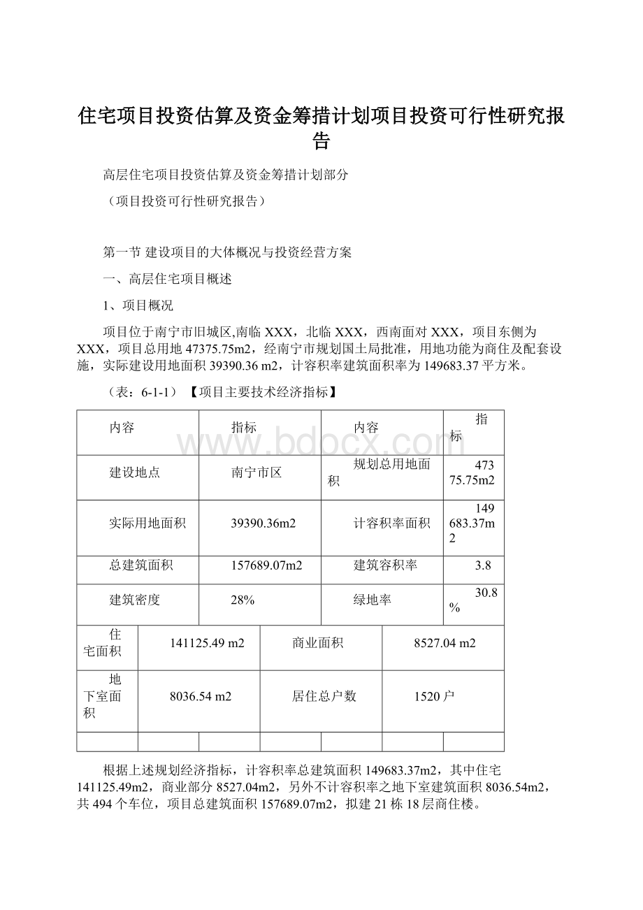 住宅项目投资估算及资金筹措计划项目投资可行性研究报告.docx_第1页