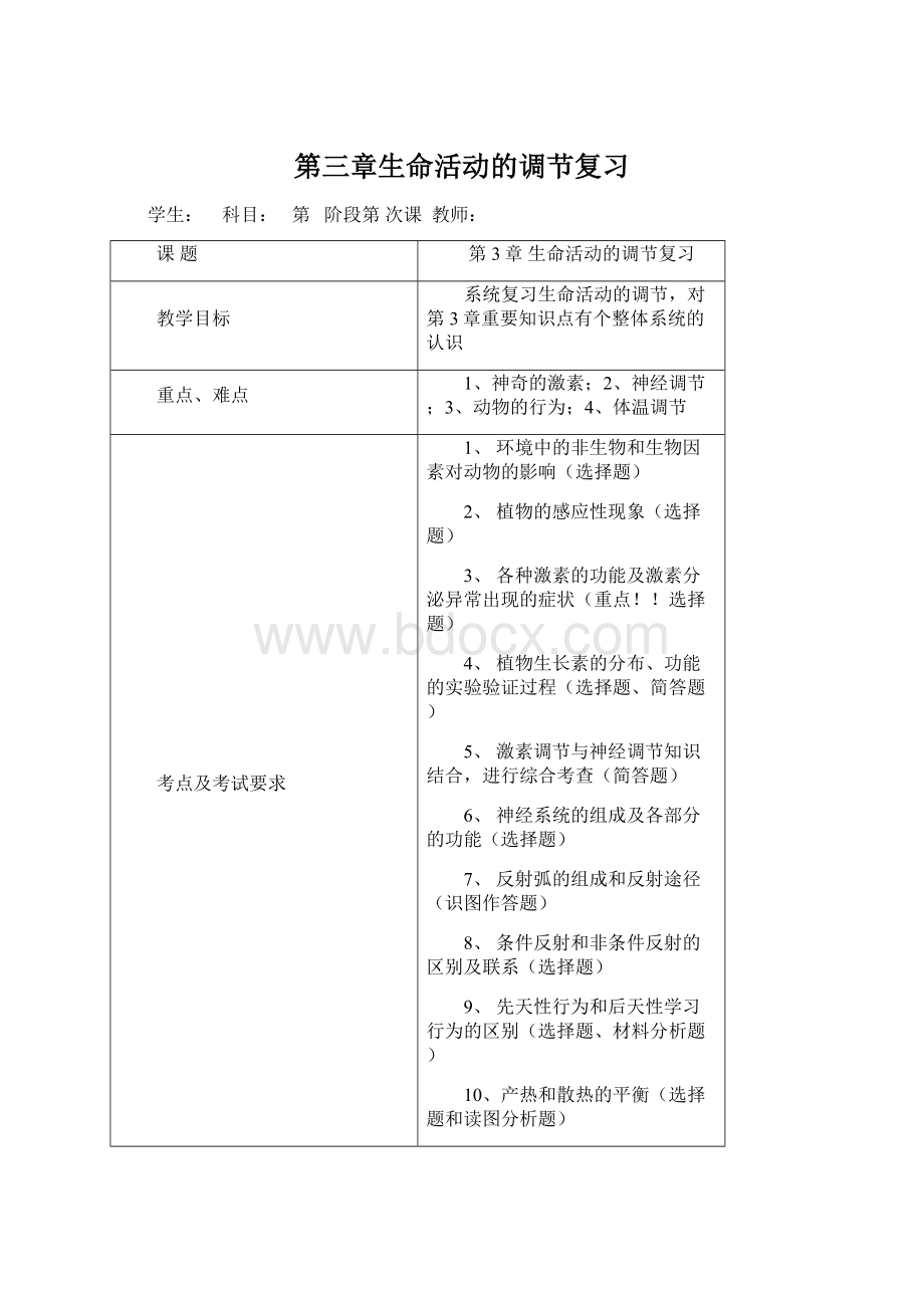 第三章生命活动的调节复习.docx_第1页