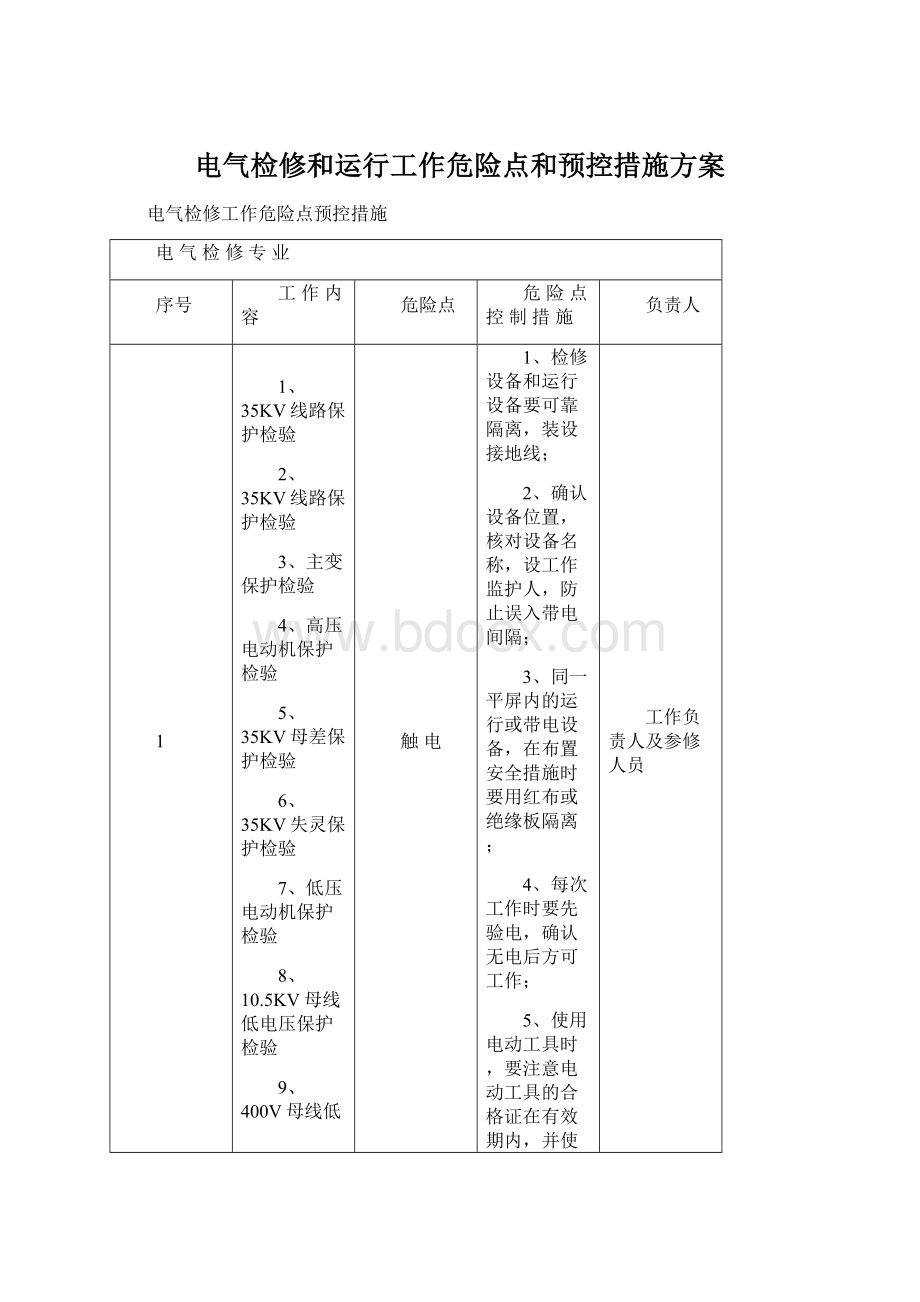 电气检修和运行工作危险点和预控措施方案.docx