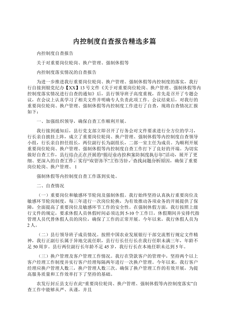 内控制度自查报告精选多篇Word格式文档下载.docx