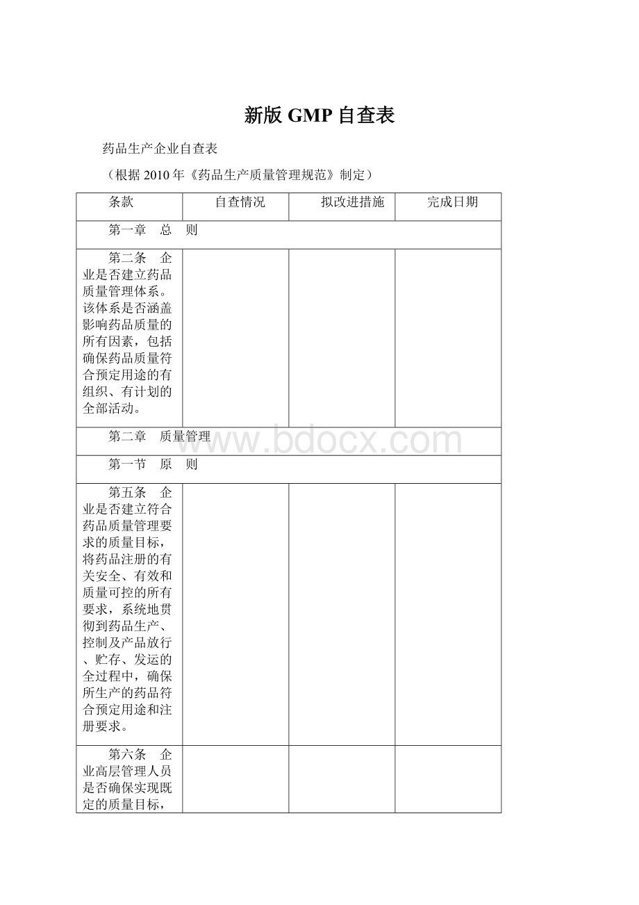 新版GMP自查表Word格式文档下载.docx