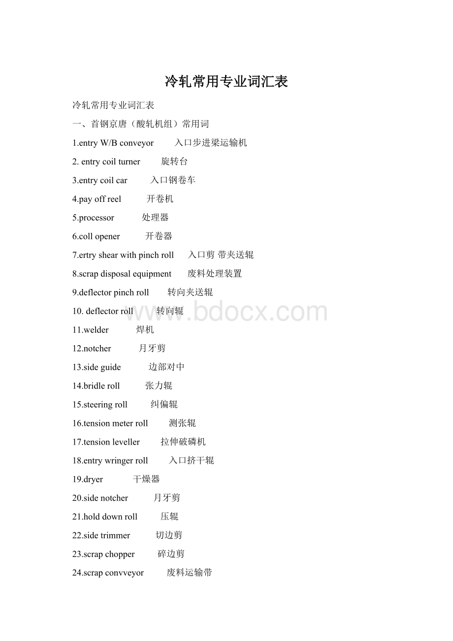 冷轧常用专业词汇表Word格式文档下载.docx_第1页