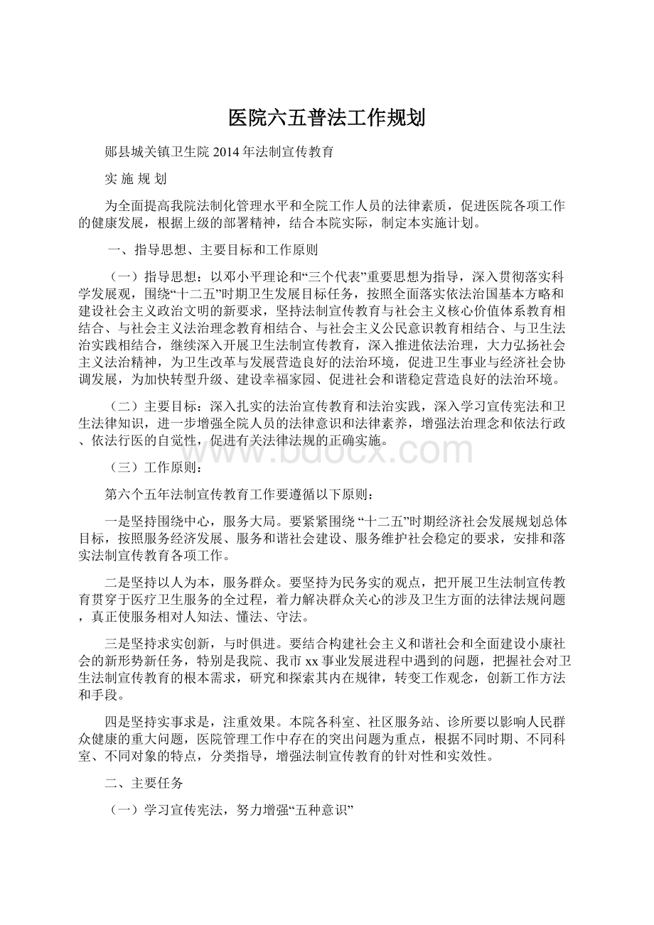 医院六五普法工作规划.docx