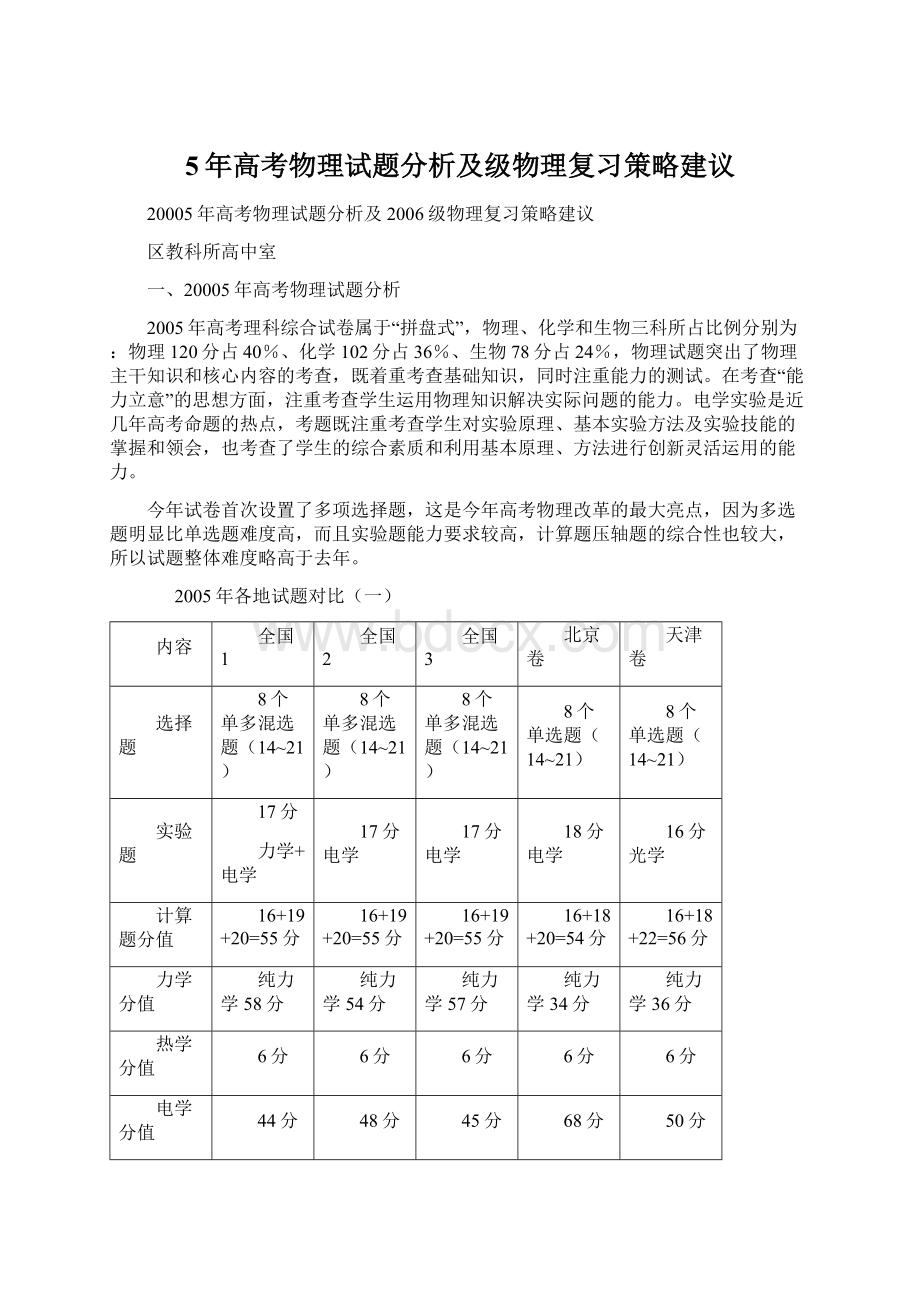 5年高考物理试题分析及级物理复习策略建议.docx_第1页