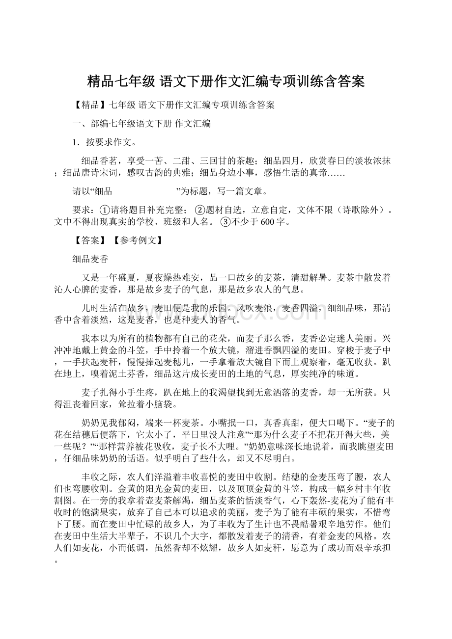 精品七年级 语文下册作文汇编专项训练含答案.docx_第1页