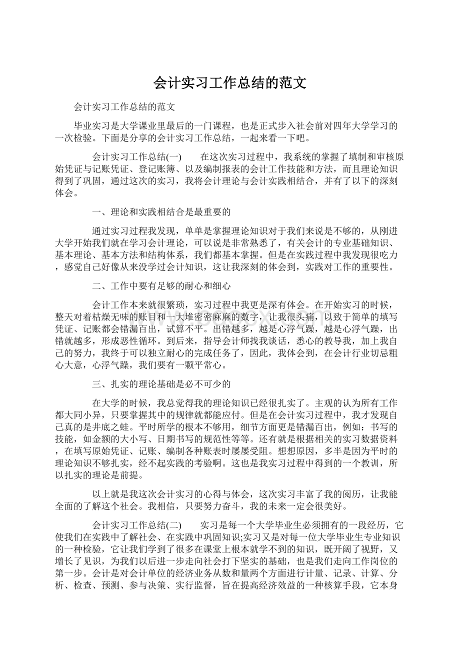 会计实习工作总结的范文文档格式.docx