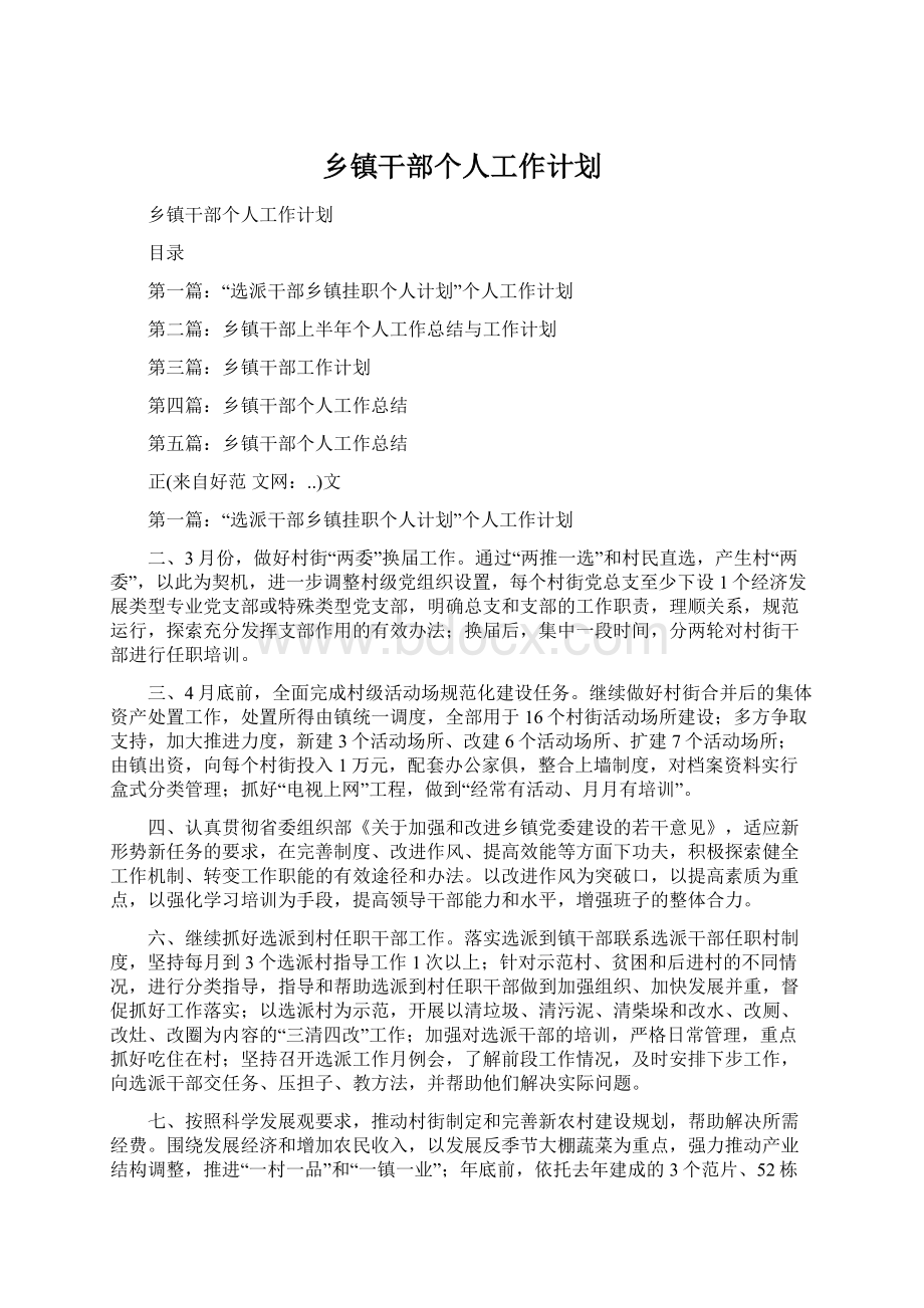 乡镇干部个人工作计划Word格式文档下载.docx