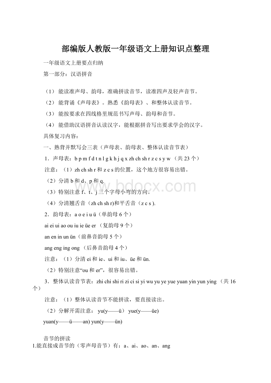 部编版人教版一年级语文上册知识点整理Word文档格式.docx