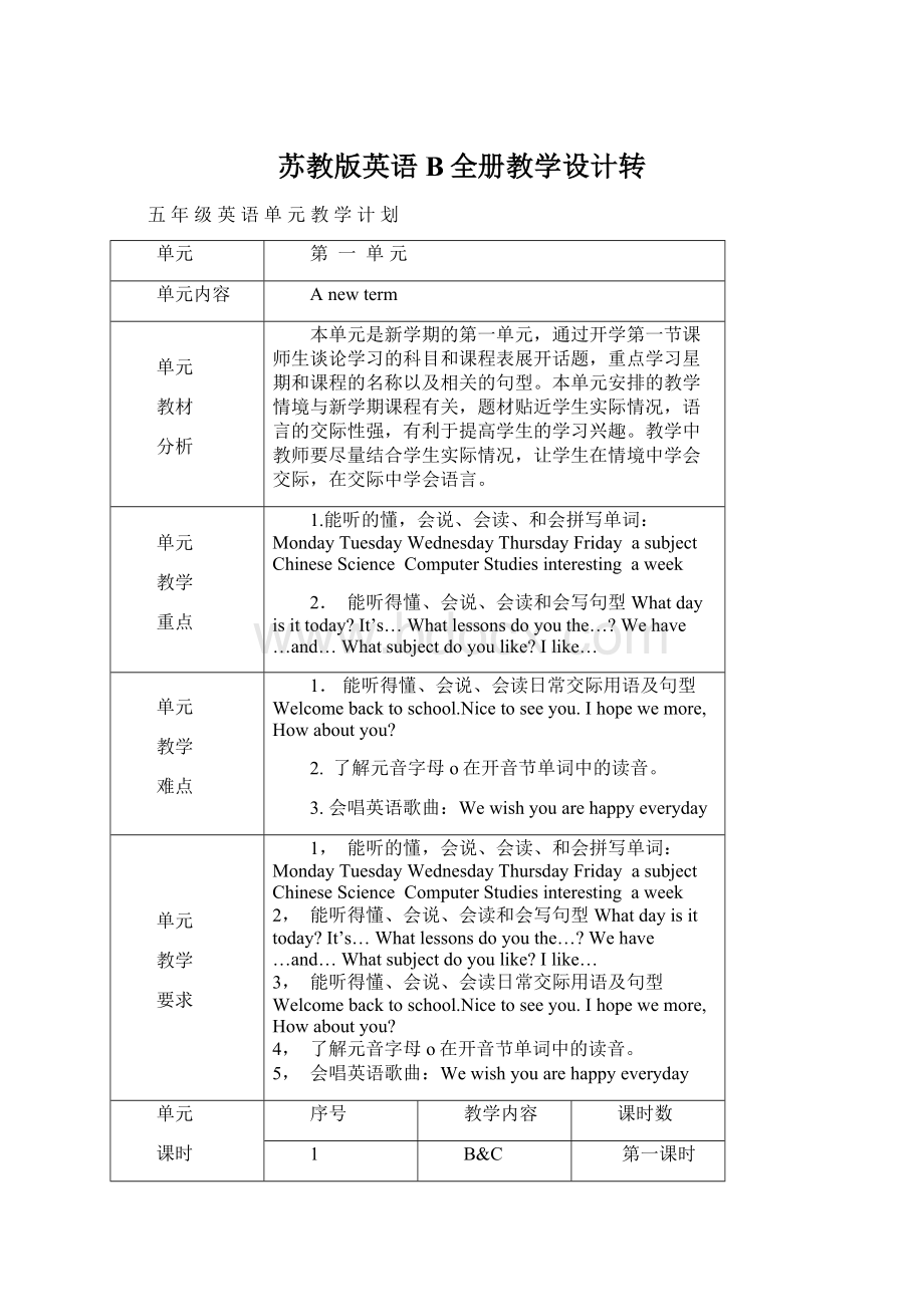 苏教版英语B全册教学设计转.docx_第1页