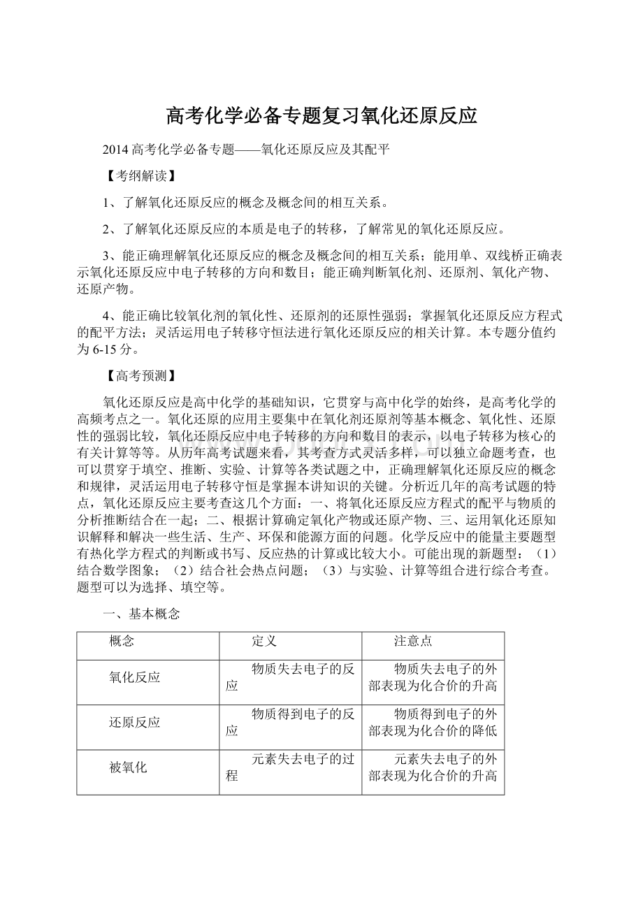 高考化学必备专题复习氧化还原反应Word格式.docx