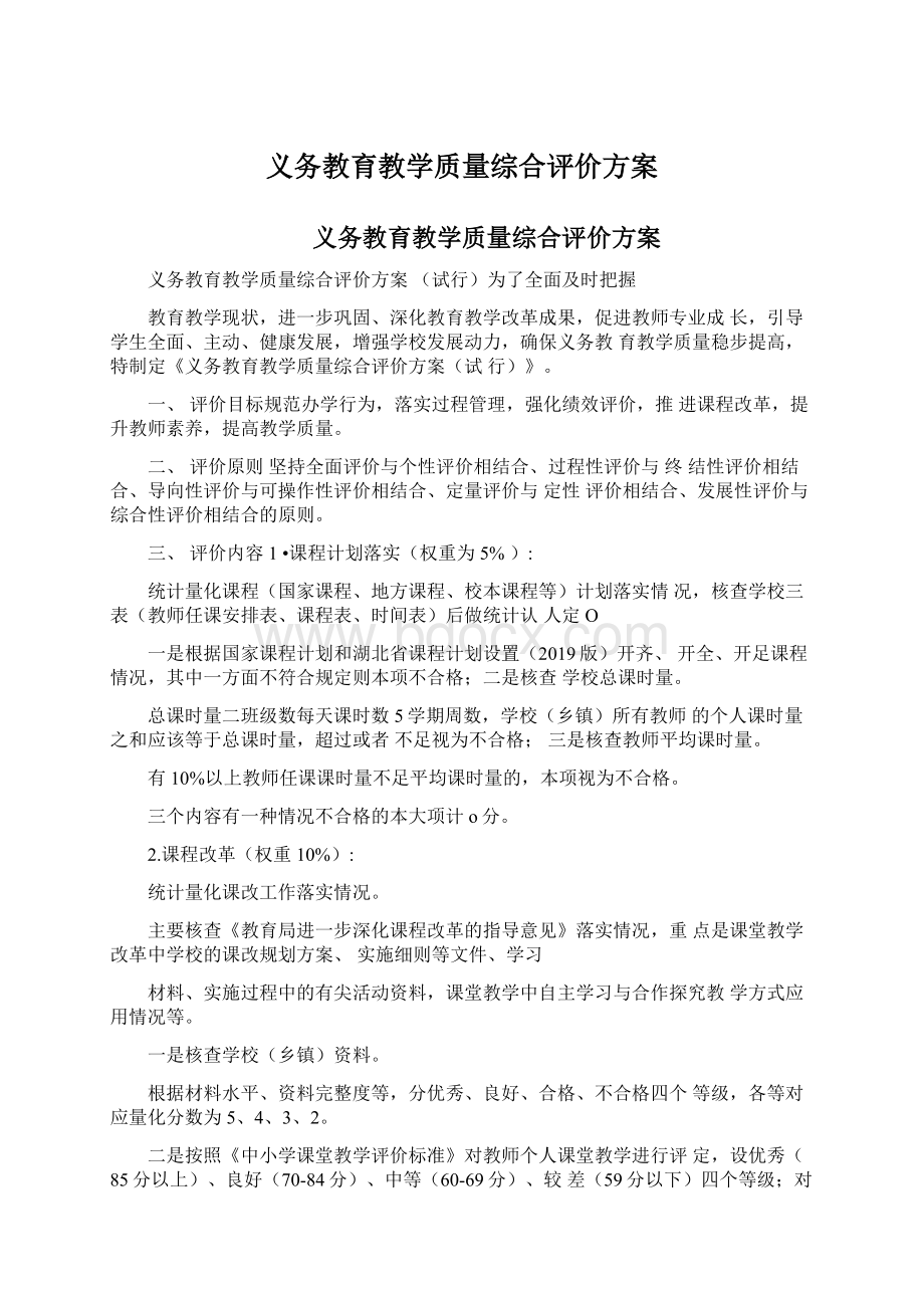 义务教育教学质量综合评价方案Word格式.docx