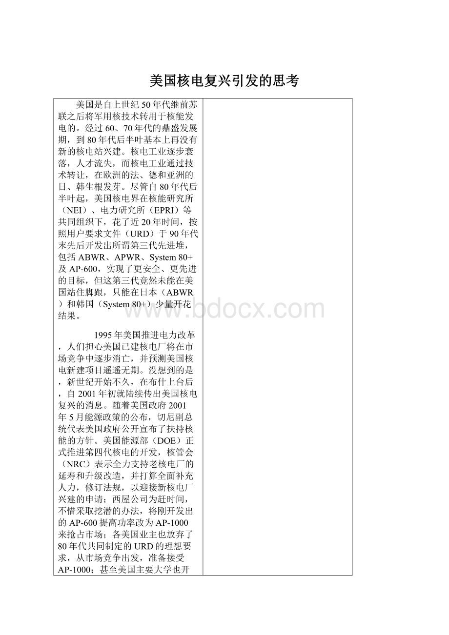 美国核电复兴引发的思考Word文件下载.docx