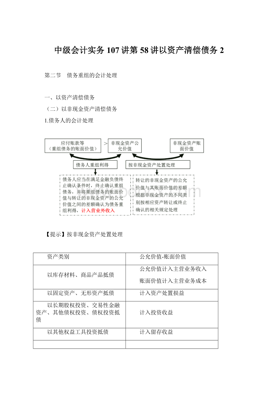 中级会计实务107讲第58讲以资产清偿债务2Word文件下载.docx