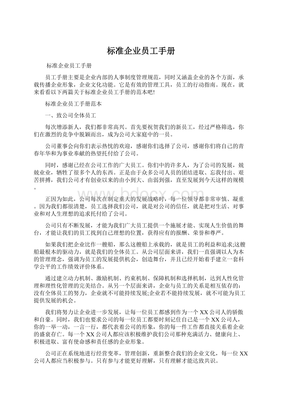 标准企业员工手册文档格式.docx