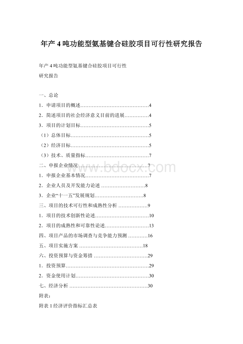 年产4吨功能型氨基键合硅胶项目可行性研究报告Word文档格式.docx