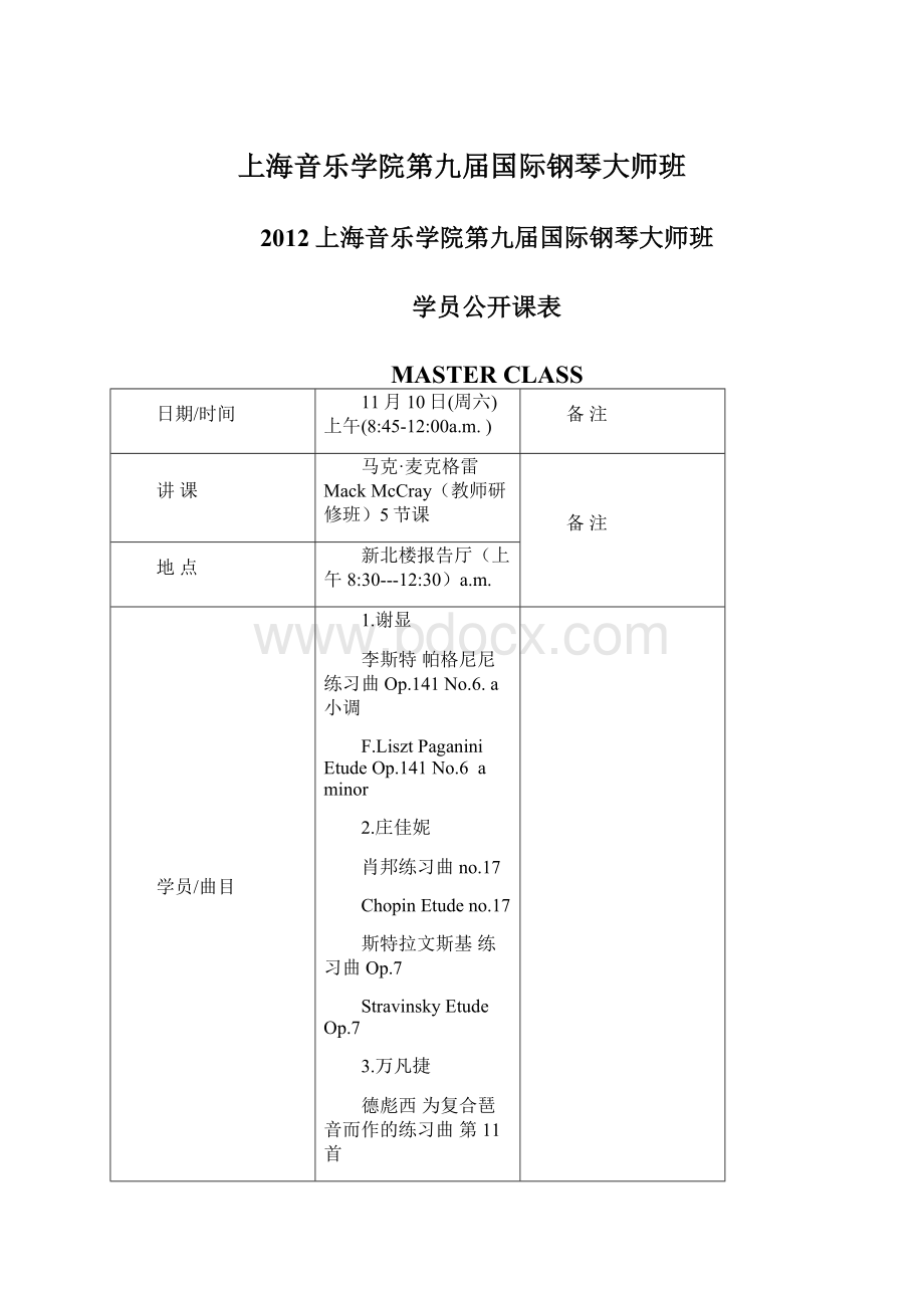 上海音乐学院第九届国际钢琴大师班Word文档格式.docx