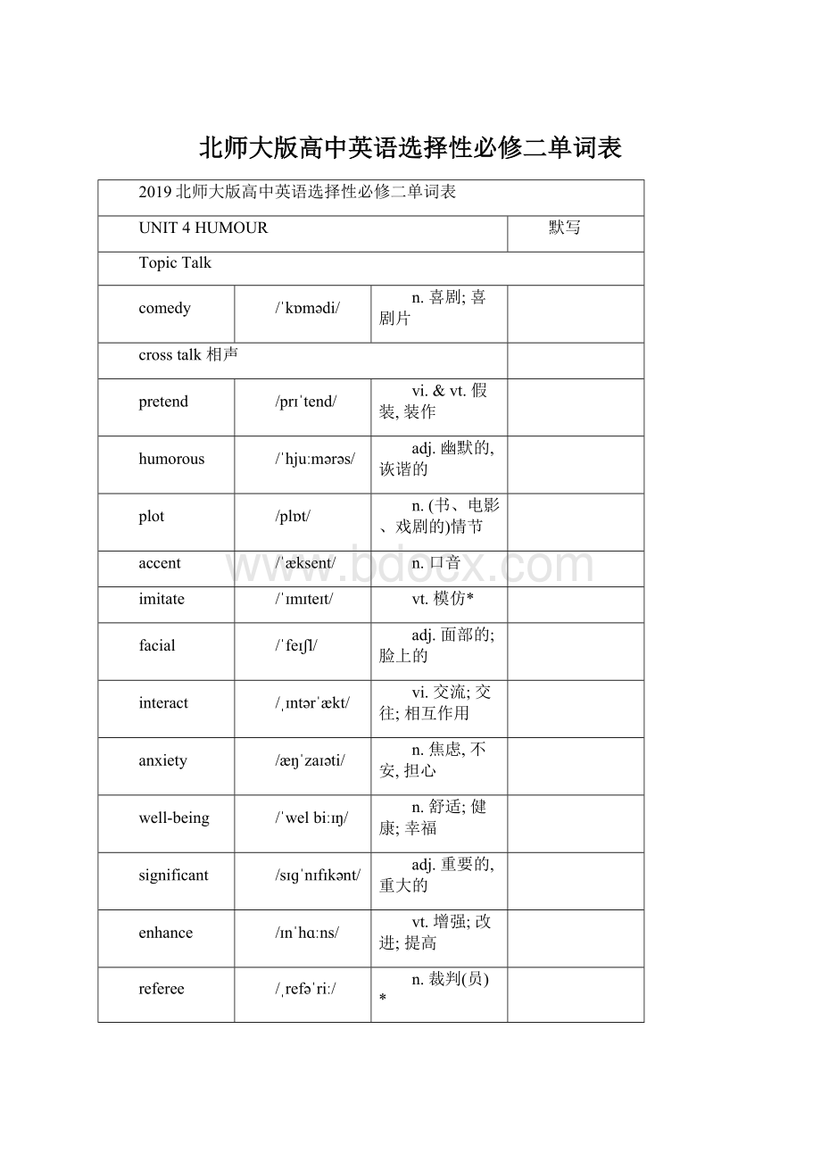 北师大版高中英语选择性必修二单词表.docx_第1页