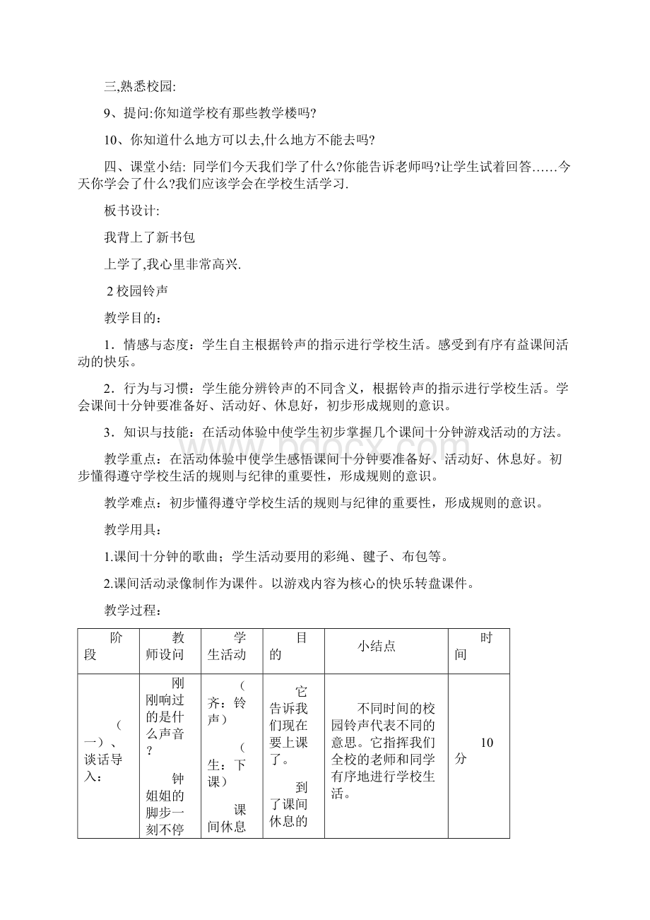 人民教育出版社出版小学一年级思品上册教案Word下载.docx_第2页