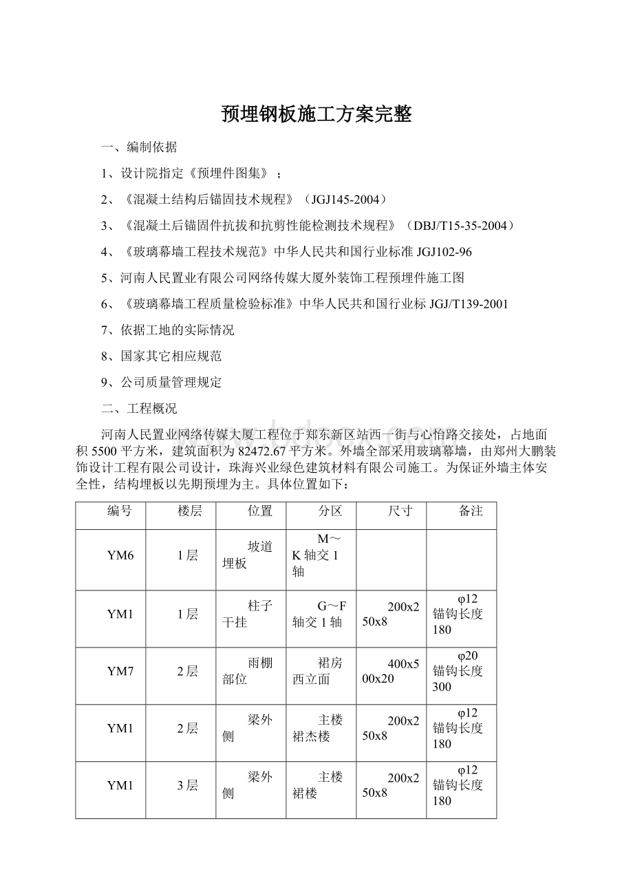 预埋钢板施工方案完整.docx