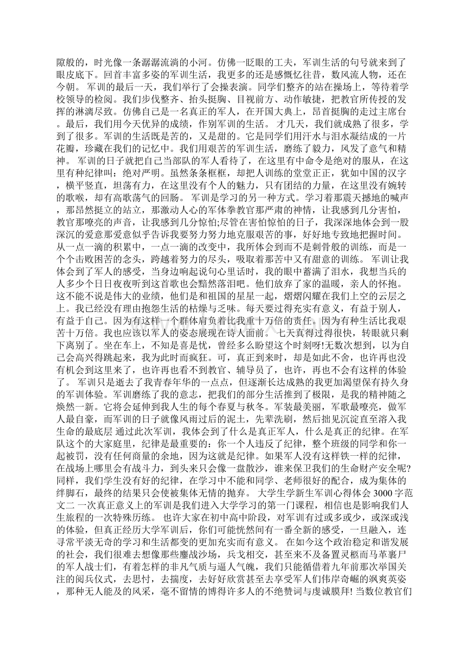 大学生新生军训心得体会3000字.docx_第2页