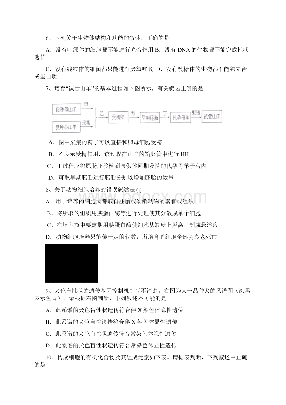 浙江省东阳市黎明补校届高三月考生物试题无答案Word下载.docx_第2页