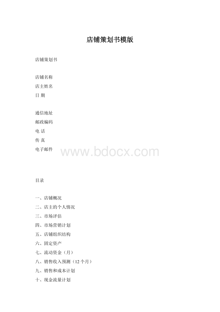 店铺策划书模版Word文档格式.docx