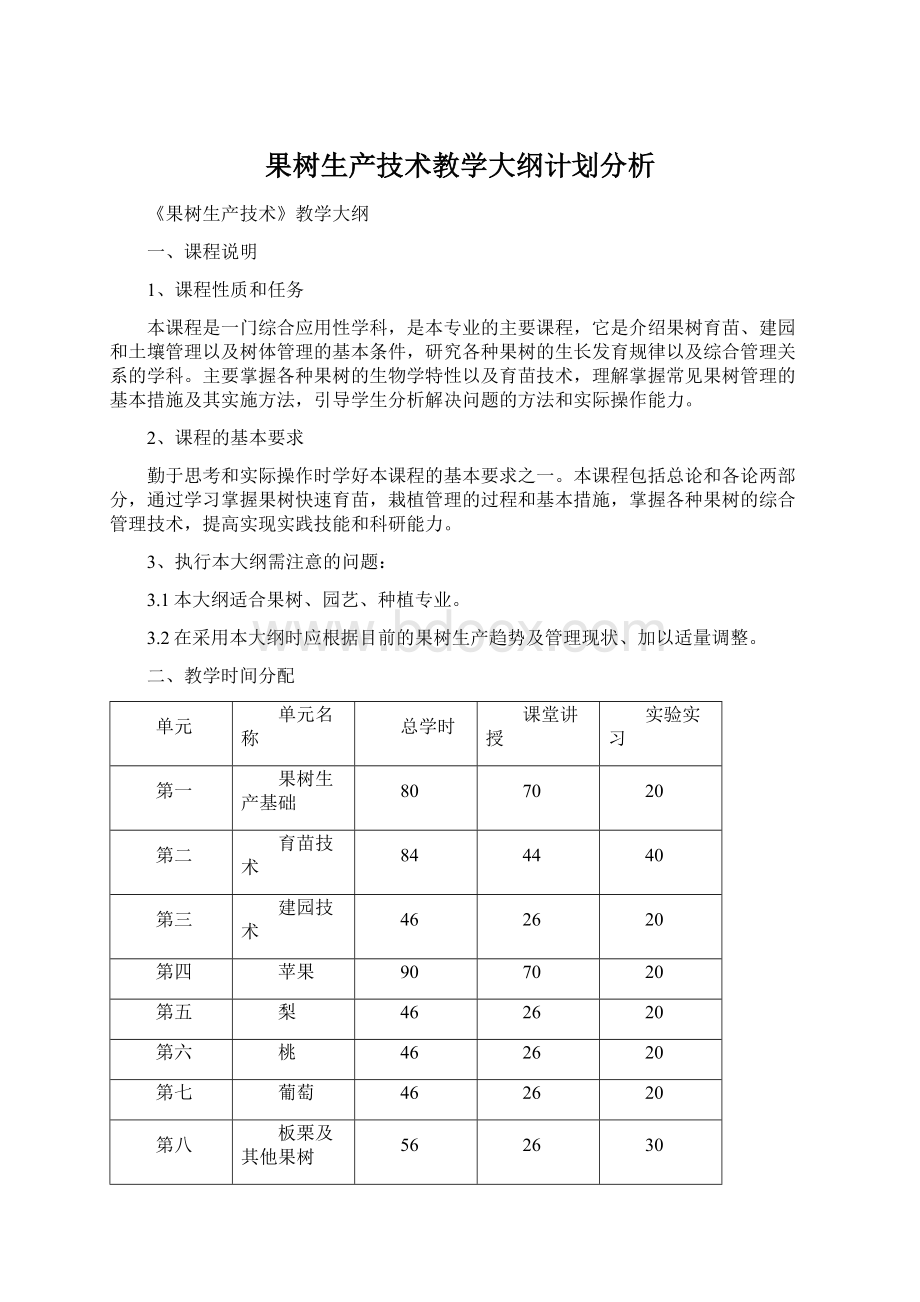 果树生产技术教学大纲计划分析.docx