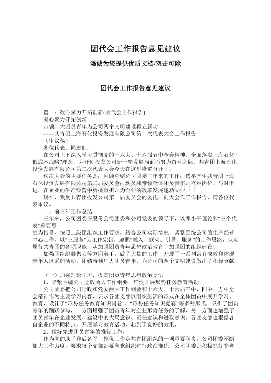 团代会工作报告意见建议文档格式.docx