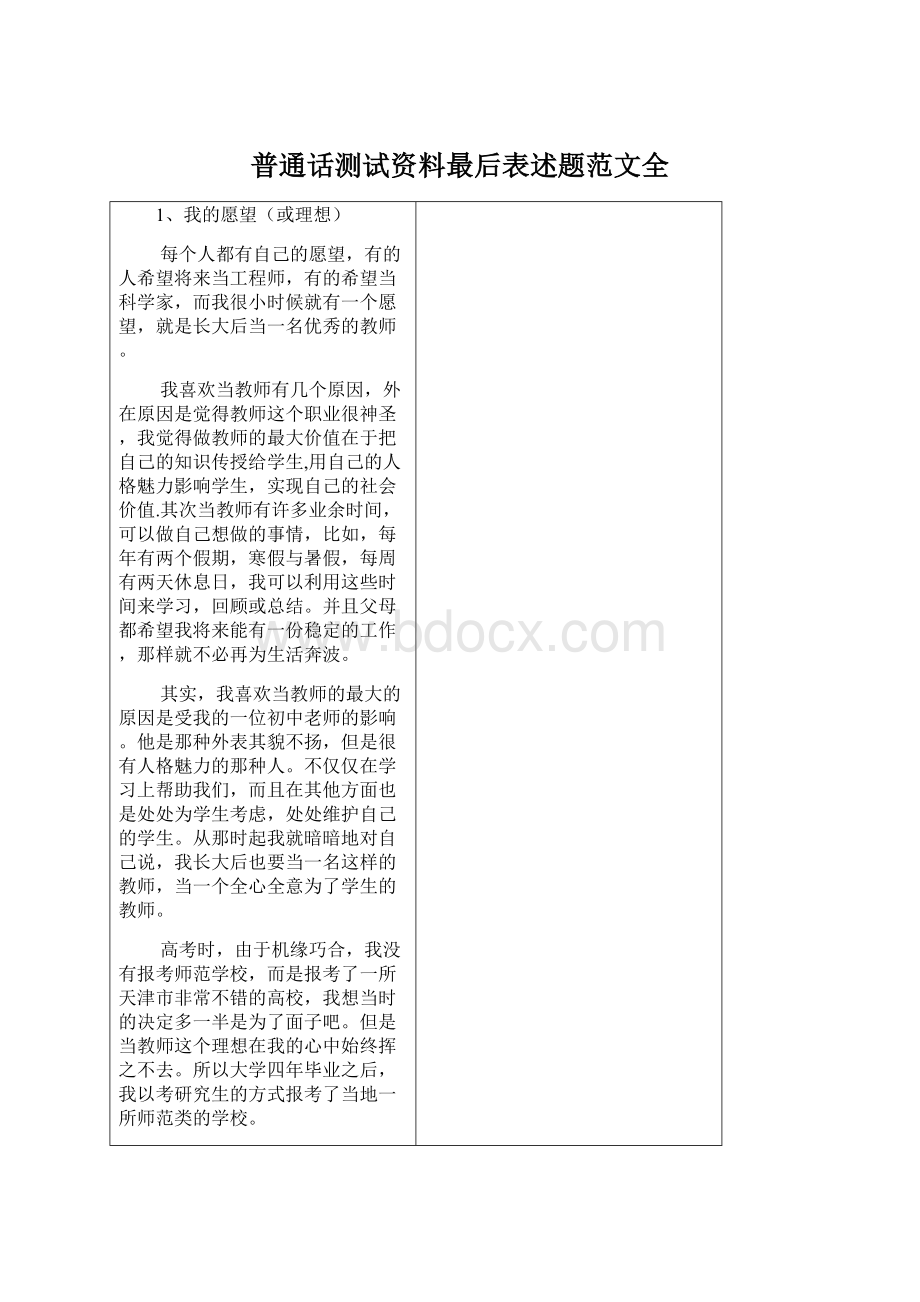 普通话测试资料最后表述题范文全Word文件下载.docx_第1页